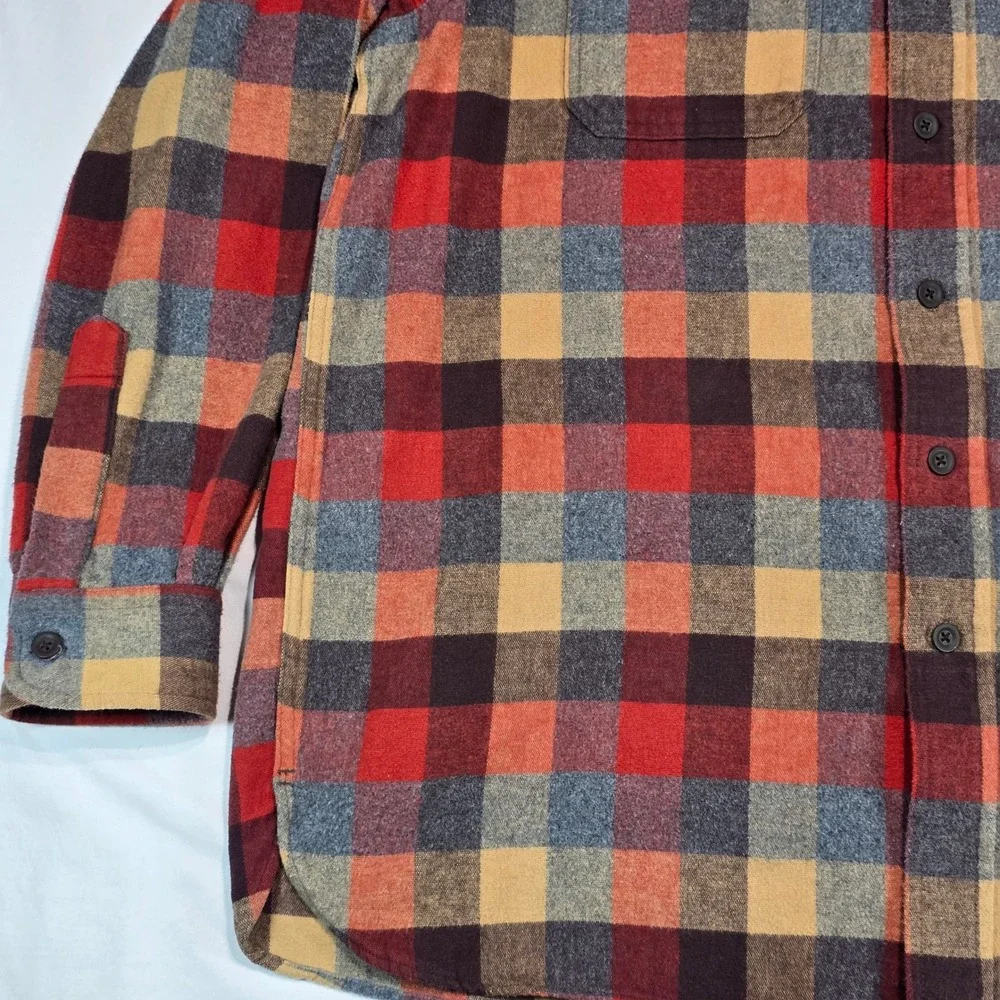 LL‎ Bean Mens Traditional Fit Flannel Shirt Plaid Red Orange Large L-REG 277981